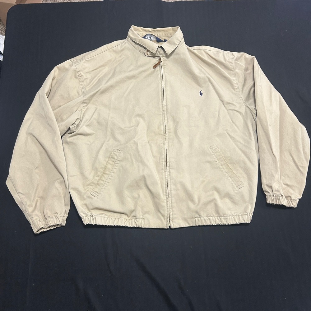 Polo Ralph Lauren Vintage Tan Harrington Jacket Mens XL Cotton Twill Zip Up